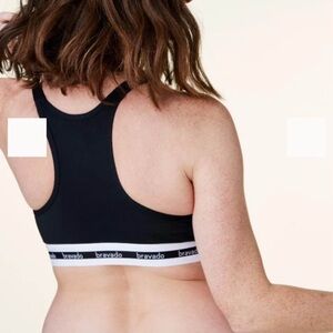 Bravado Black Full Cup Racerback Nursing Sports Bra with White Logo Band